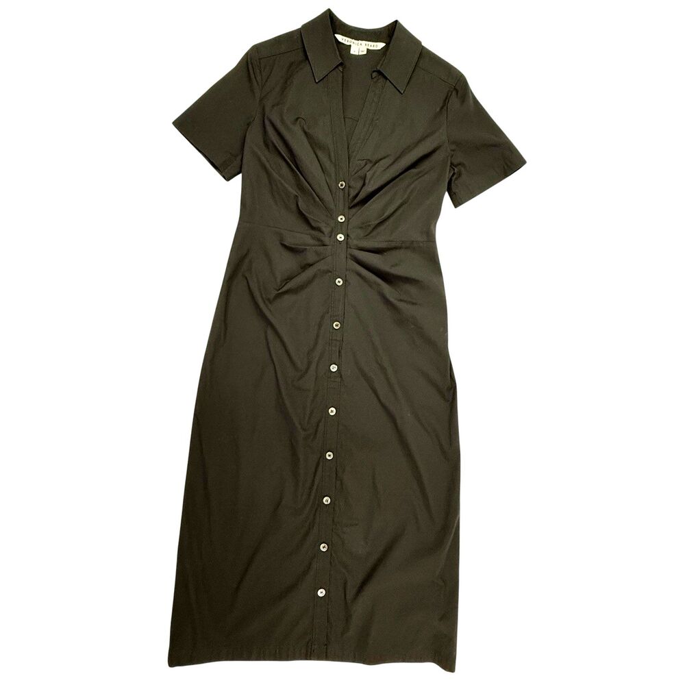 Veronica Beard Haydon Shirt Dress Size 6 Black Midi Gathered Button Front